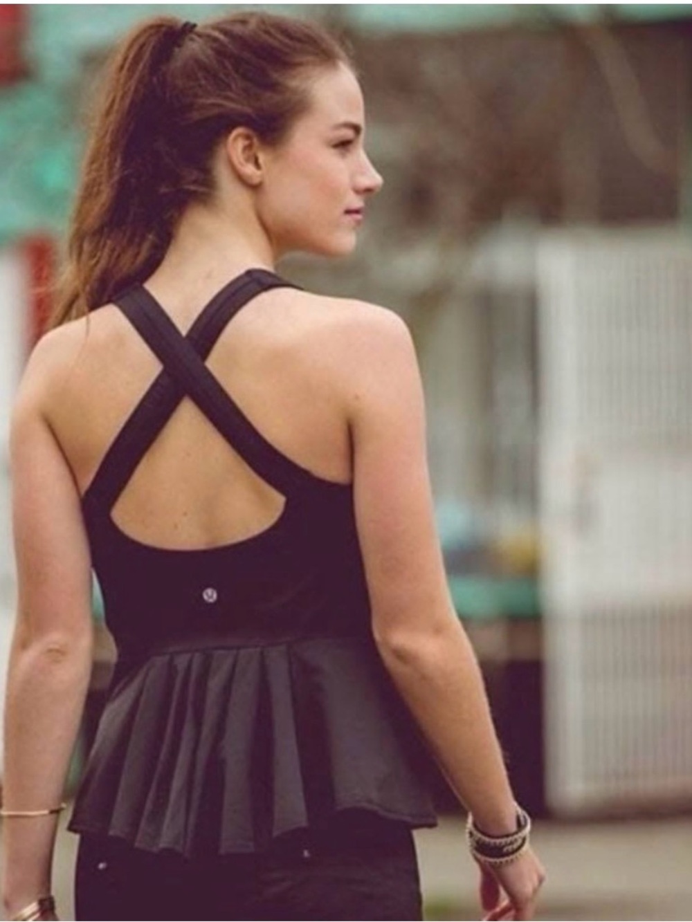Lululemon Black Cross-Back Peplum Tank Size 8